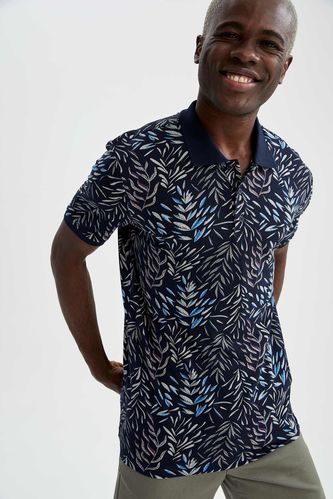 Slim Fit Polo Yaka Desenli Pamuklu Penye Tişört