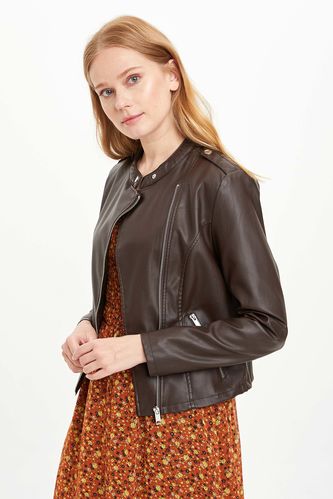 Regular Fit Faux Leather Coat