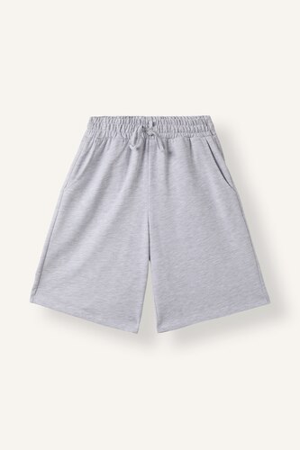 Kadın Gri Melanj Regular Fıt Sweatshirt Kumaşı Bermuda