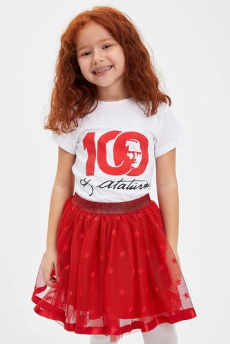 Kız Çocuk 29 Ekim Atatürk Baskılı Kısa Kollu Tişört