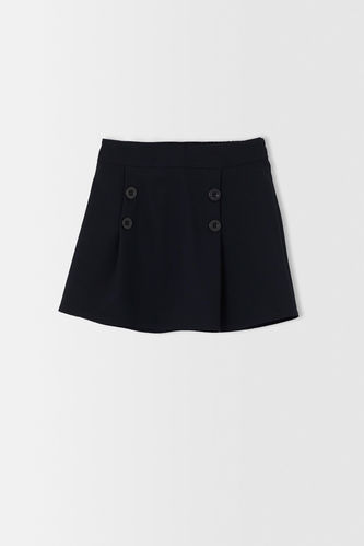 Girl Button Detailed Woven College Skirt