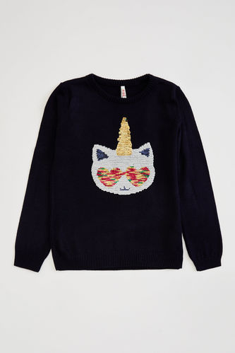 Girl Unicorn Embroidered Knit Jumper
