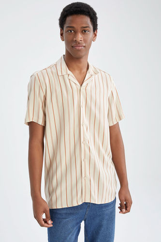 Regular Fit Short Sleeve Striped Viscose Shirt