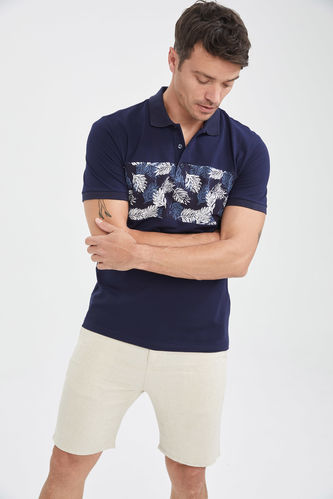 Slim Fit Tropical Patterned Short Sleeve Polo Shirt