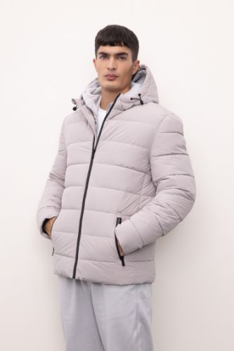 Grey fur puffer jacket best sale