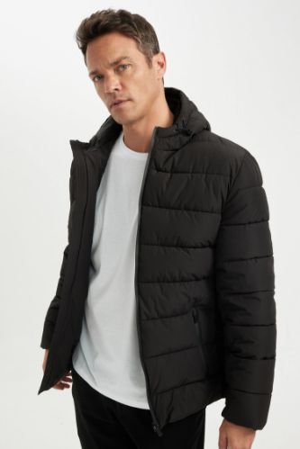 Su İtici Şişme Mont Slim Fit Dar Kesim Kapüşonlu Fermuarlı Cepli Astarl