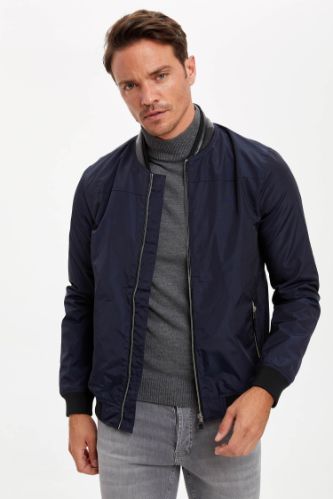 Slim Fit Zippered Bomber Jacket