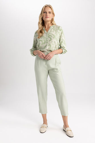 High Waist Linen Look Trousers with Jogger Pockets