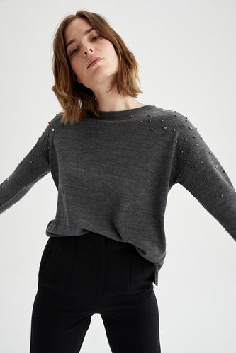 Sequin Detailed Sleeved Relax Fit Knitwear Sweater