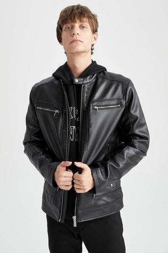 Faux Leather Slim Fit Seasonal Thin Jacket
