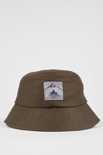 Erkek Etiket İşlemeli Bucket Şapka