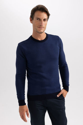 Slim Fit Crew Neck Patched Sleeve Detailed  Pullover
