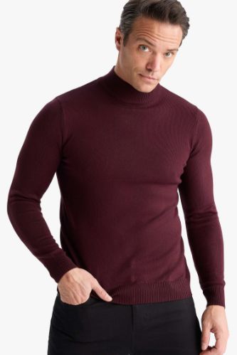 Slim Fit Dar Kesim Balıkçı Yaka Basic Düz Triko Kazak