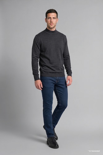 MESHKUJ Anthracite Melange Slim Fit Mock Neck Basic Knitted Sweater