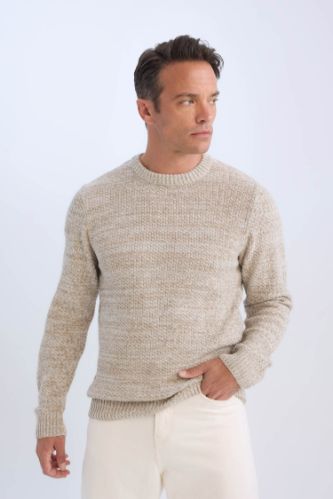 Beige MAN Standard Fit Crew Neck Textured Basic Knitwear Pullover 3112867 DeFacto