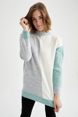 Colour Block Long Sleeve Turtleneck Sweater