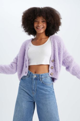 Purple crop clearance cardigan