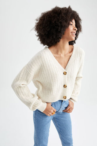 V Neck Button Detailed Knitwear Cardigan