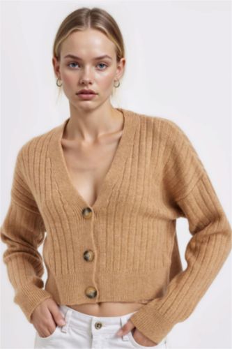 Regular Fit V Neck Basic Knitwear Cardigan