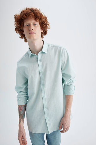 Turquoise MAN Slim Fit Basic Long Sleeve Cotton Shirt 1964287