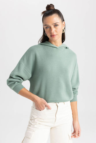Пуловер оверсайз з капюшоном трикотажний для жінок