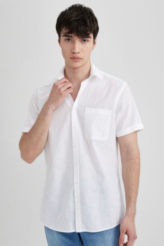 Slim Fit Dar Kesim Yazlık Basic Düz %100 Pamuk Kısa Kollu Gömlek