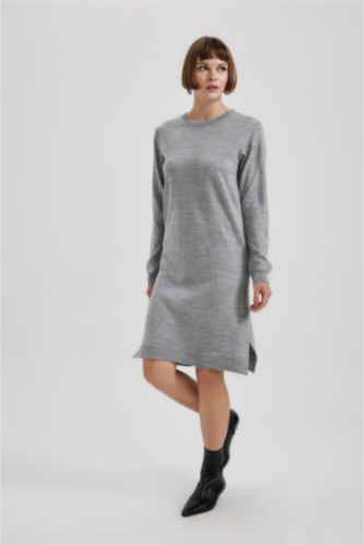 WOMAN Grey Melange Regular Fit Crew Neck Dress