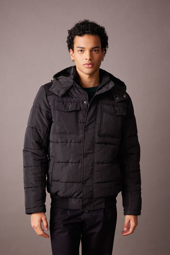 Water Repellent Slim Fit Furry Lined Puffer Jacket