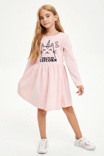 Girl Catcorn Print Knit Dress