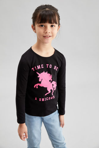 Girl Unicorn Print Long Sleeve T-Shirt