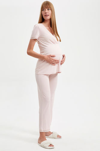 Maternity Kol Detaylı Saten Pijama Takımı