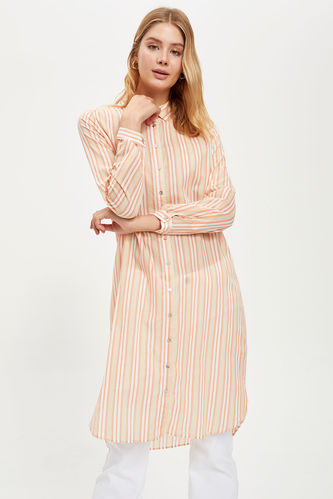 Modest- Long-Sleeved Relaxed Fit Woven Tunic