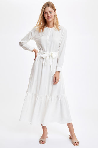 Buttoned Belted Maxi Dress