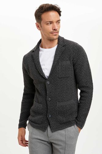 Slim Fit V Neck Long Sleeve Knitted Cardigan