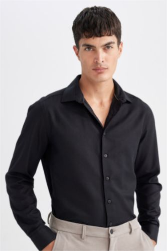 MAN Black Back to School Slim Fit Polo Neck Oxford Shirt
