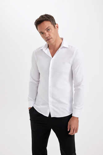 Slim Fit Polo Collar Poplin Long Sleeve Cotton Shirt