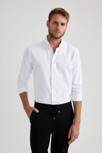 Modern Fit Buttondown Polo Neck Long Sleeve Shirt