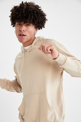 Oversize Fit Kapüşonlu Basic Pamuklu İçi Yumuşak Tüylü Sweatshirt