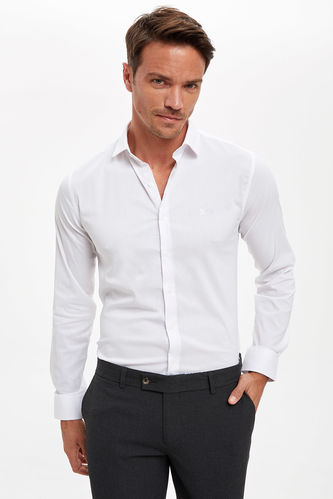 Uzun Kollu Süper Slim Fit İtalyan Yaka Gömlek