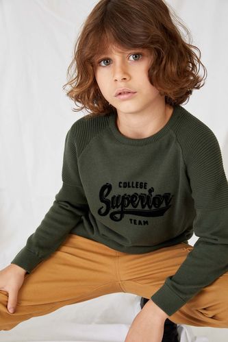 Boy Letter Printed Knitted Pullover