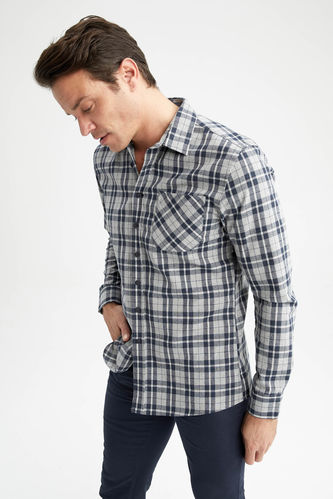 Modern Fit Checkered Long Sleeve Shirt
