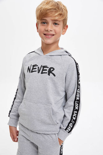 Boy Slogan Print Hooded Sweatshirt
