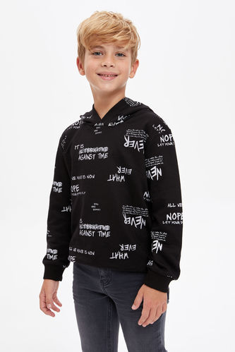 Boy Slogan Print Knit Sweatshirt