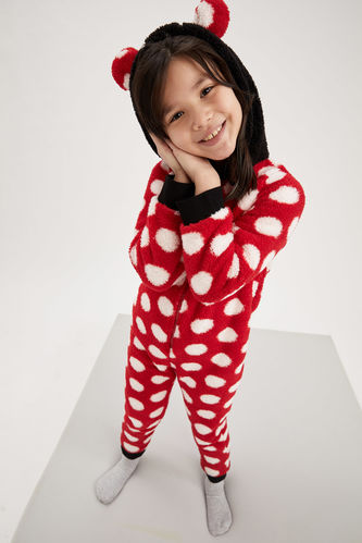 Kız Çocuk Polar Uzun Kollu Tulum Pijama Takım