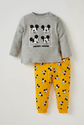 Licensed Mickey Mouse Long Sleeve T-Shirt And Trousers Pyjama Set