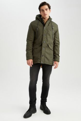 Mens slim sales parka coat