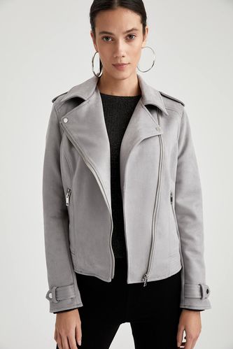 Relax Fit Zippered Suede Coat