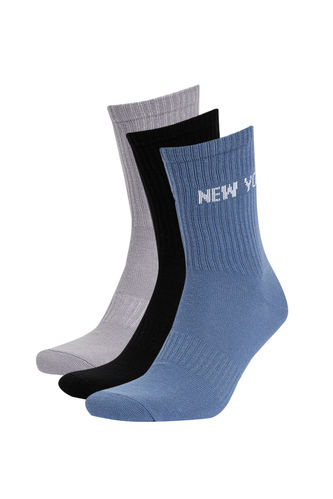 Erkek Şehir İşlemeli Pamuklu 3'lü Soket Çorap