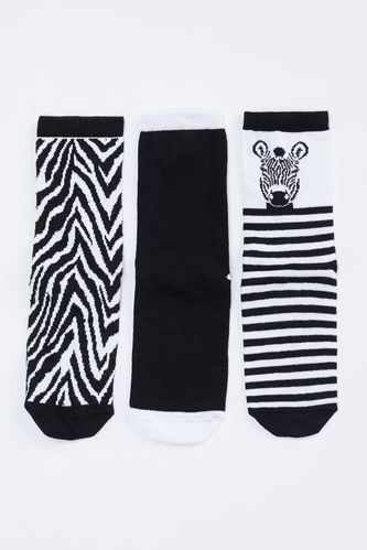 Zebra Desenli 3'lü Soket Çorap