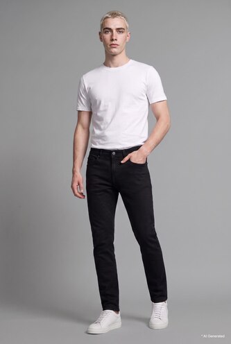 Men Black Pedro Slim Fit Super Skinny Hem Jeans